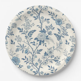 La toile de Jouy Blau Vintage-Blumenmuster Pappteller