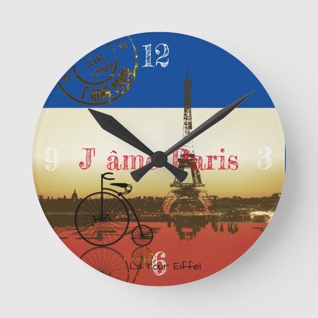 La Tour Eiffel Poster Runde Wanduhr (Vorderseite)