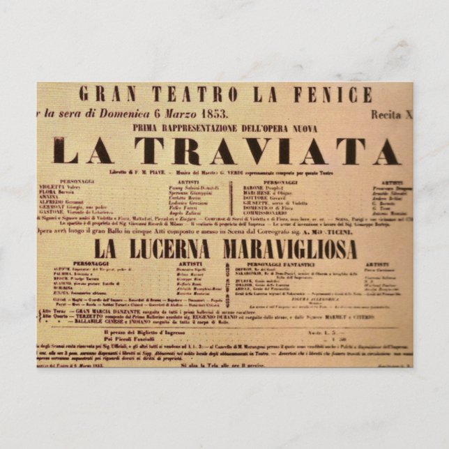 La Traviata World Premiere Poster (1853) Postkarte (Vorderseite)