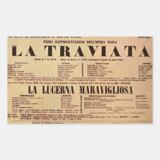 La Traviata World Premiere Poster (1853) Rechteckiger Aufkleber (Vorderseite)