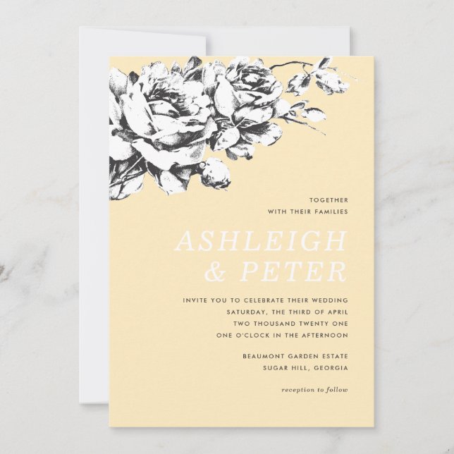 La Vie en Rose Floral Wedding Einladung - Gelb (Vorderseite)