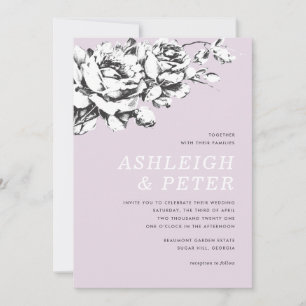 La Vie en Rose Florale Hochzeitseinladung - Lila Ankündigung
