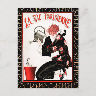 La Vie Parisienne - Blumen gießen Postkarte