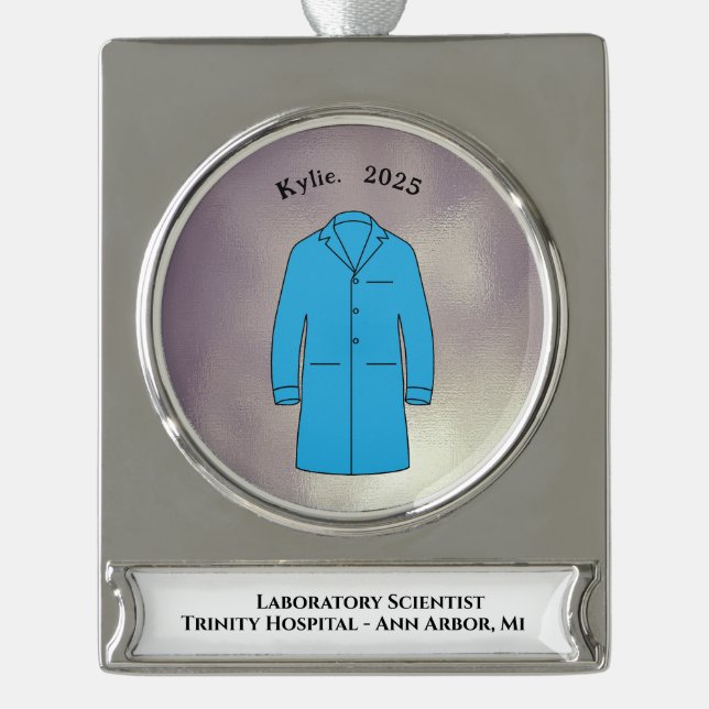 Lab Coat Ceremony Keepsake Scientist Banner-Ornament Silber (Vorderseite)