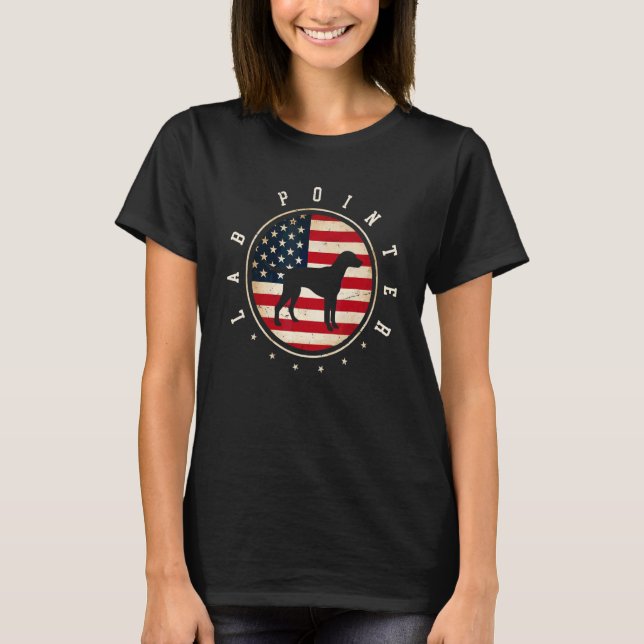 Lab Pointer USA-Flagge 4. Juli Hundemutter Vater T-Shirt (Vorderseite)