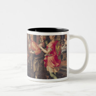 Laban, das Eliezer seinem Vater, 1562 darstellt Zweifarbige Tasse