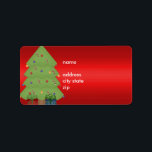 Label Address Christmas Tree on Red Adressaufkleber<br><div class="desc">Label Sticker Weihnachtsbaum auf Red Simple. Adressgeschäftliche Personal</div>