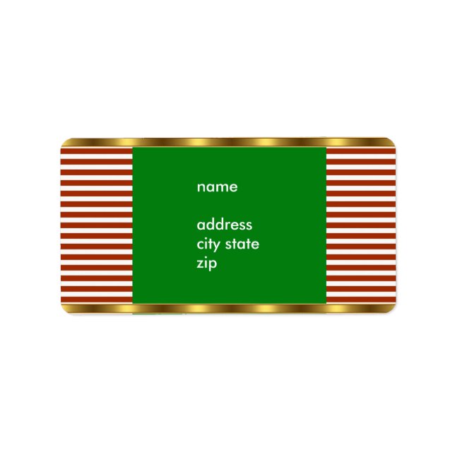Label Address Red White Strip Gold Trim Adressaufkleber (Vorne)
