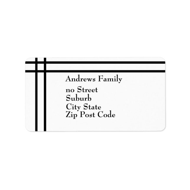 Label Black & White Simple Black Strip Adressaufkleber (Vorne)