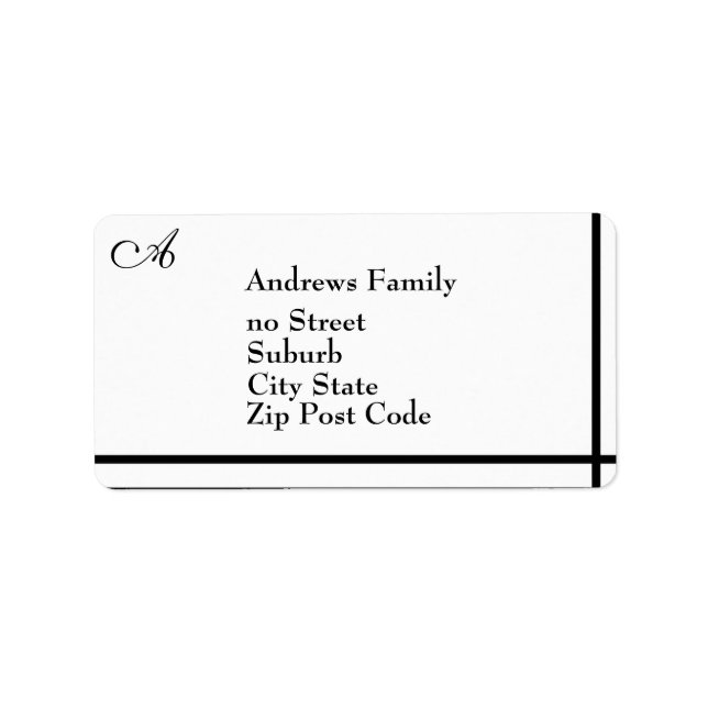 Label Black & White Simple Black Strip Adressaufkleber (Vorne)