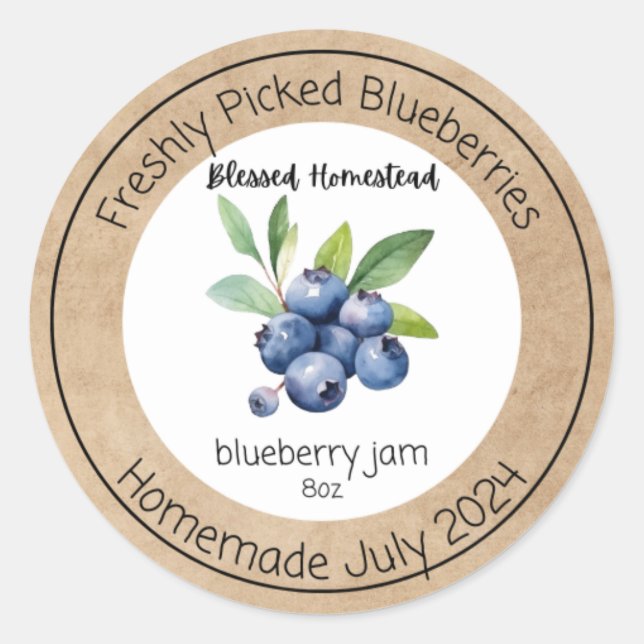 Label Blueberry Jam Runder Aufkleber (Vorderseite)