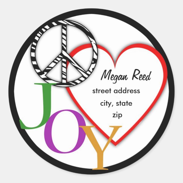 Label für Frieden, Liebe und Freude Runder Aufkleber (Vorderseite)
