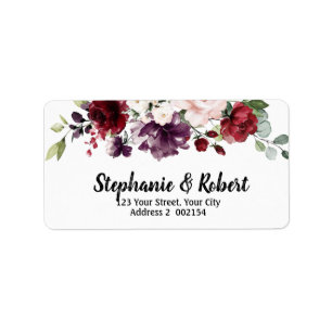 Label für Wasserfarbe Burgundy Red Navy Floral Add Adressaufkleber