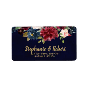 Label für Wasserfarbe Burgundy Red Navy Floral Add Adressaufkleber
