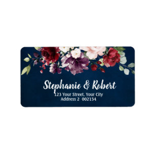 Label für Wasserfarbe Burgundy Red Navy Floral Add Adressaufkleber
