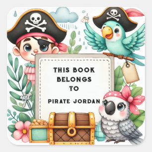 Label Pirate Themed "This Book gehört to Pirate" Quadratischer Aufkleber