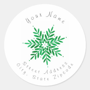 Labels "Emerald Watercolor Abstrakt Snowflake" Runder Aufkleber