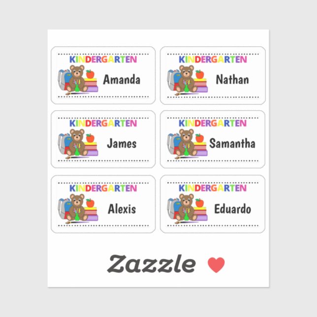 Labels für Kindergarten-Schüler (Blatt)