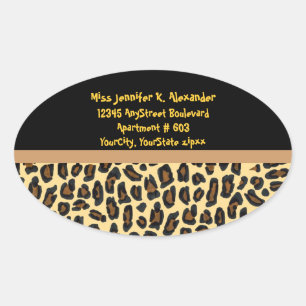 Labels für Leopard-Tierdruckadresse Ovaler Aufkleber