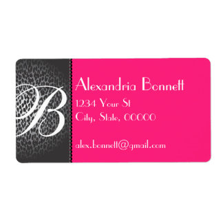 Labels für Leopard- und Hot-Pink-Monogramm-Adresse