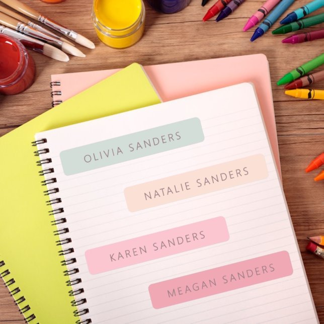 Labels für Personalisierte, weiche Pastel Etiketten (Soft Pastel Personalized School Name Labels)