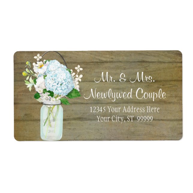Labels Rustic Country Mason Jar Blue Hydrangeas (Vorne)