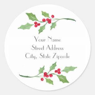 Labels "Watercolor Holly Sprigs" Runder Aufkleber