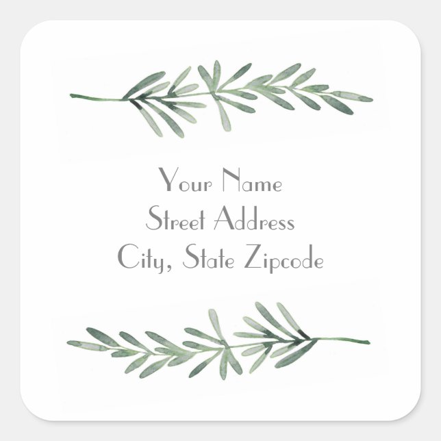 Labels "Watercolor Rosemary" Quadratischer Aufkleber (Vorderseite)
