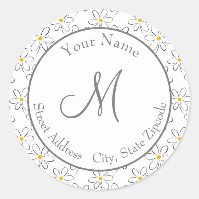 Labels "White Daisy Pattern" Runder Aufkleber (Vorderseite)
