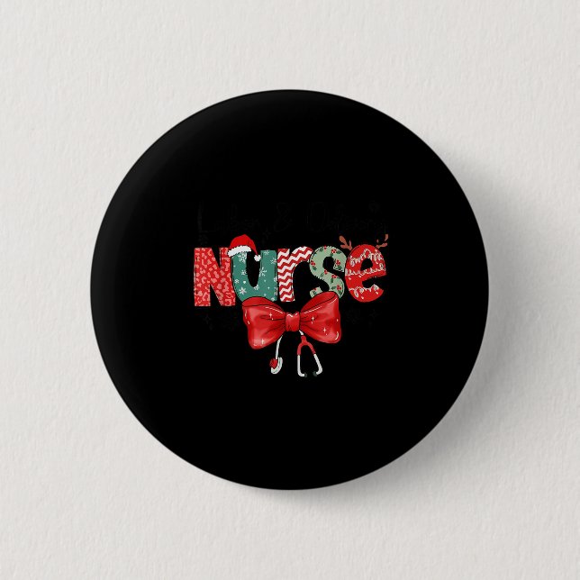 Labor &amp; Delivery Nurse Stethoscope &amp; Bow L Button (Vorderseite)