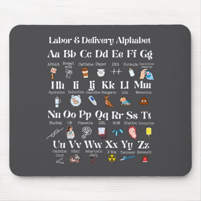 Labor And Delivery Alphabet Nurse New Nurse Gradua Mousepad (Vorne)