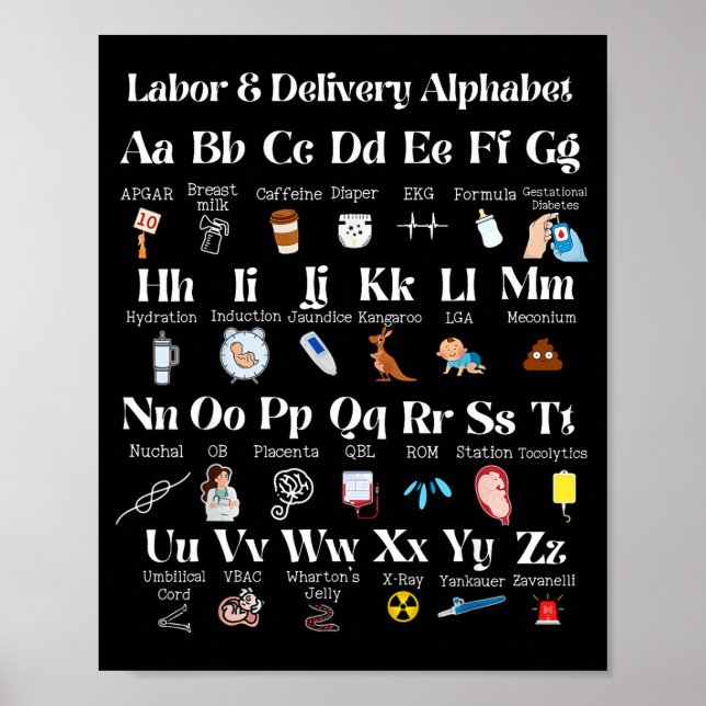 Labor And Delivery Alphabet Nurse New Nurse Gradua Poster (Vorne)