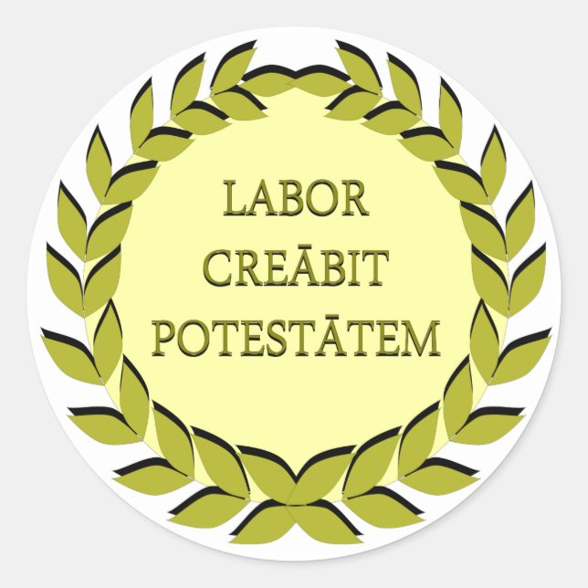 LABOR CREĀBIT POTESTĀTEM RUNDER AUFKLEBER (Vorderseite)