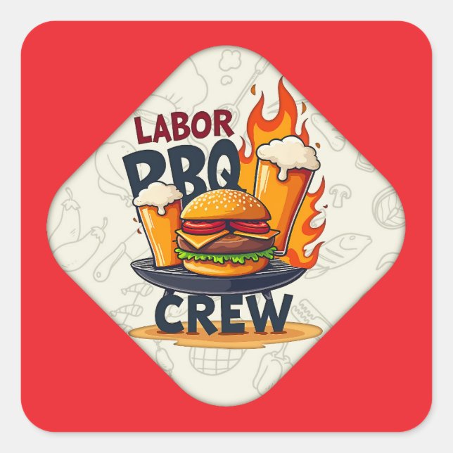 Labor Day BBQ Crew Badge Design – Holiday Grill Il Quadratischer Aufkleber (Vorderseite)
