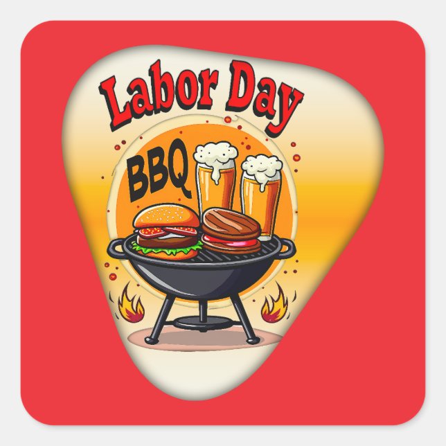 Labor Day BBQ Party Design – Grill and Burger Holi Quadratischer Aufkleber (Vorderseite)