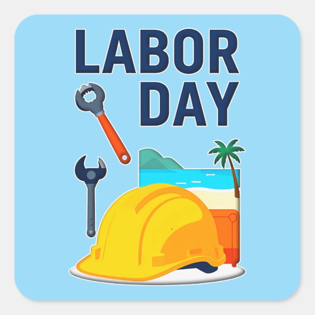 Labor Day Construction Worker Helmet Design Quadratischer Aufkleber (Vorderseite)
