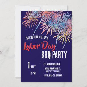 Labor Day Grillparty Rot Weiß Blau Patriotisch  Einladung