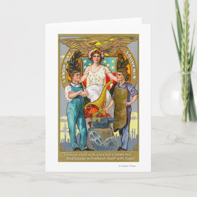 Labor Day Souvenir Laborers with Lady Justice Karte (Vorderseite)