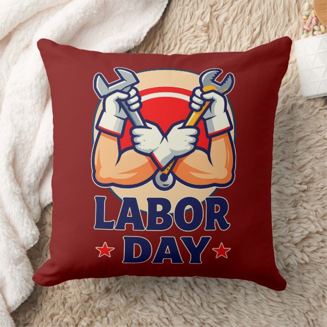 Labor Day Strong Worker Hands Illustration Kissen (Decke)