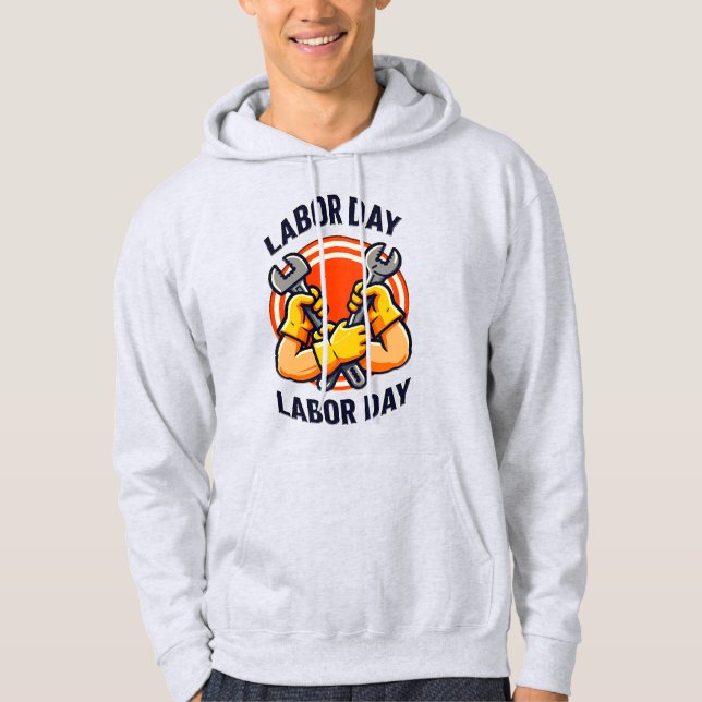 Labor Day Strong Worker Hands Tools Design Hoodie (Vorderseite)
