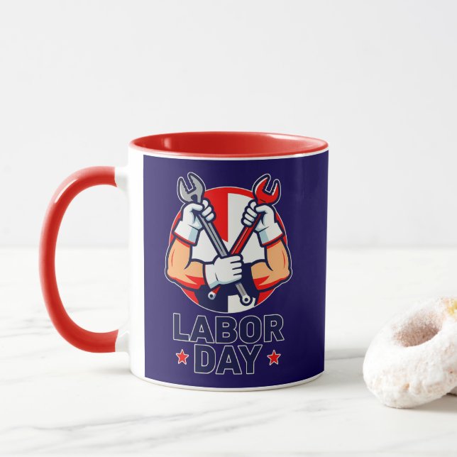 Labor Day Tools Crossed Worker Design Tasse (Mit Donut)