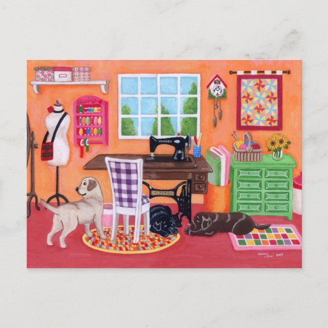 Laboratorien im Nähraum der Mama Postkarte (Vorderseite)