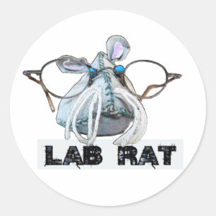 Laborratte Lab Rat mit großer Brille Schnurrbart Runder Aufkleber