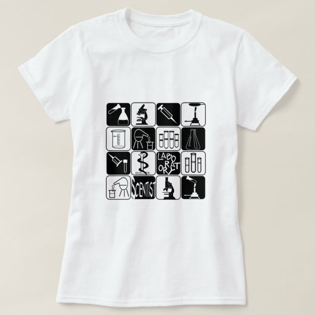LABORwissenschaftler-SYMBOLE UND WERKZEUGE T-Shirt (Design vorne)