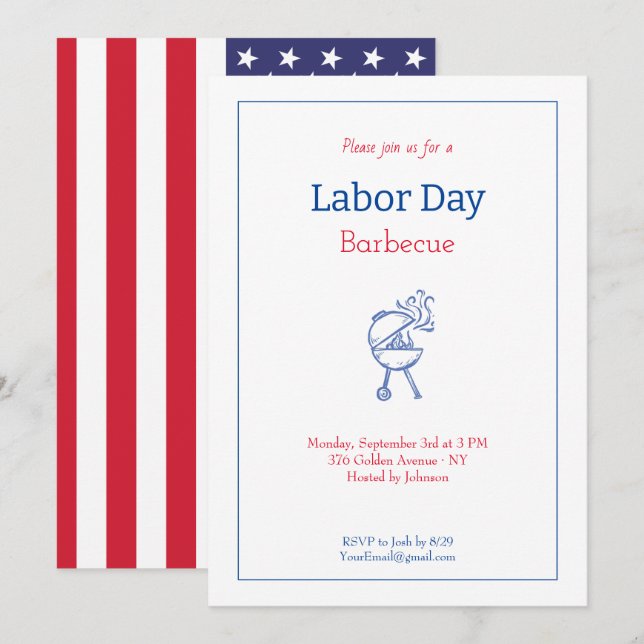Labour Day Babecue Party Minimalistisch Einladung (Vorne/Hinten)