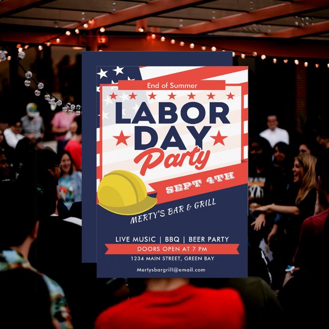 Labour Day USA Flag Hard Hat Party Event Einladung (Labor Day USA Flag Hard Hat Party Event Invitation)