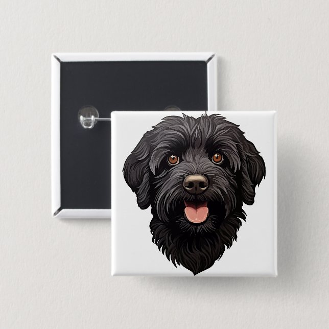 Labradoodle Black Dog Button (Vorne & Hinten)