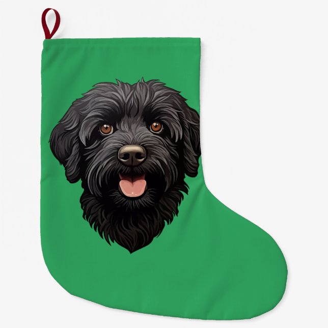 Labradoodle Black Dog Großer Weihnachtsstrumpf (Vorderseite)