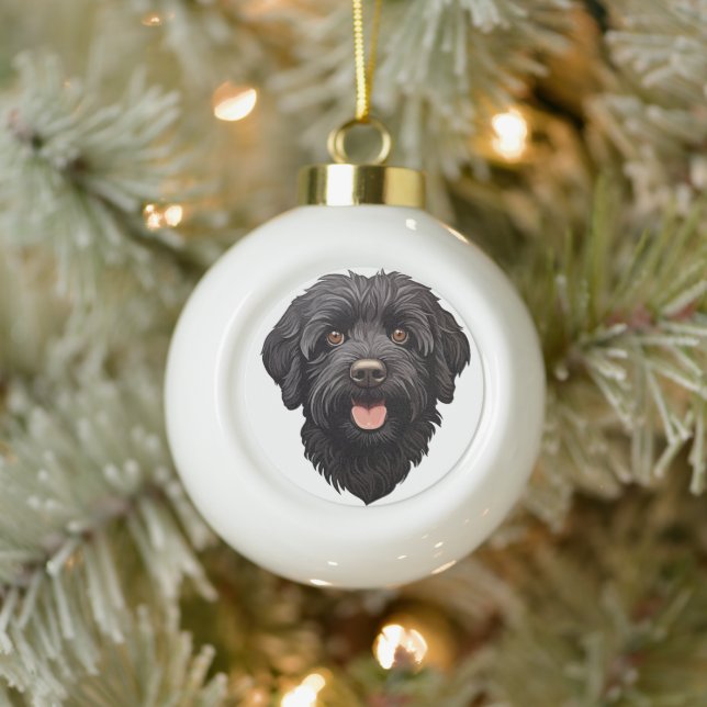 Labradoodle Black Dog Keramik Kugel-Ornament (Baum)
