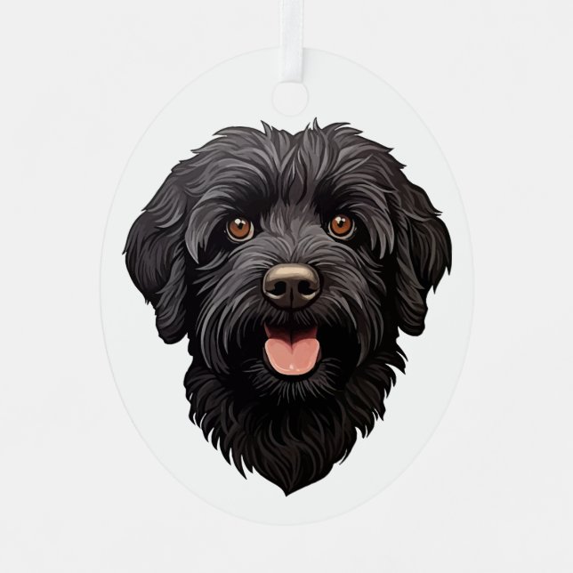Labradoodle Black Dog Ornament Aus Metall (Vorderseite)